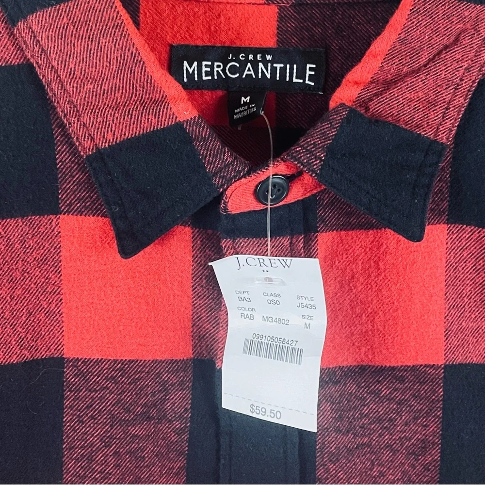 J.Crew Shirt Men's Medium Buffalo Plaid Flannel Button-Up Red Black NWT T723